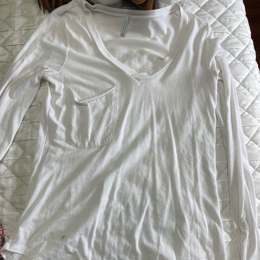 Z supply white v neck long sleeve shirt